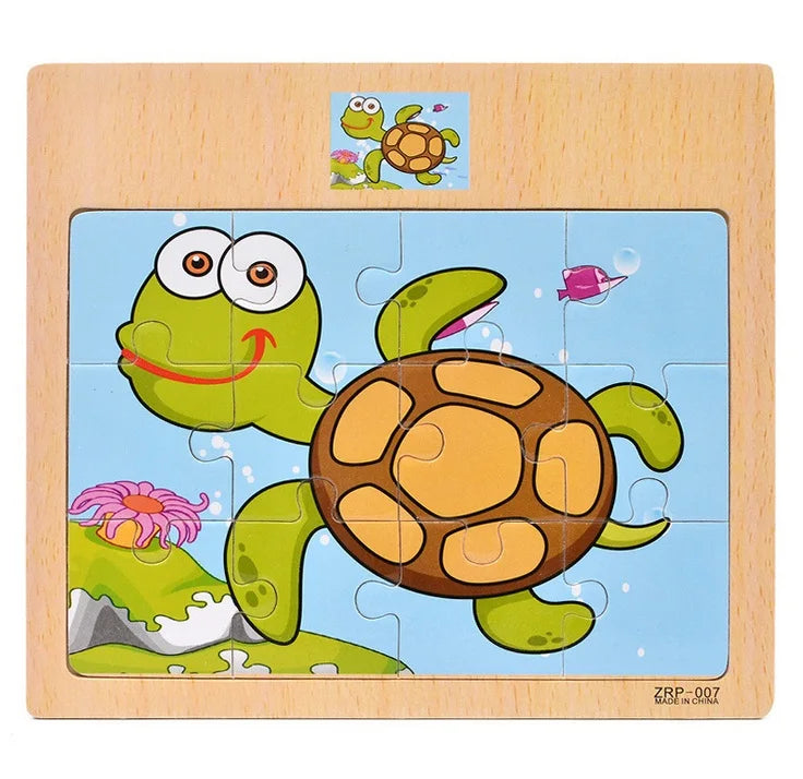 12/9 PCS Wooden Cartoon Vehicle & Animal Puzzles for Kids