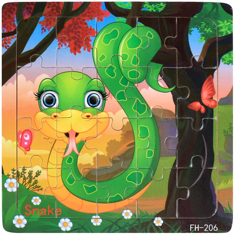 20-Piece Wooden 3D Cartoon Animal & Vehicle Puzzle – Montessori Educational Toy for Kids (1-3 Years)