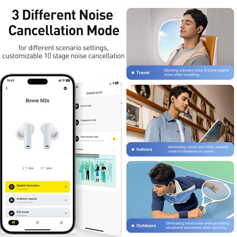 Baseus Bowie M2s ANC Bluetooth 5.3 Earphones -48dB Noise Cancellation 3D Spatial Audio