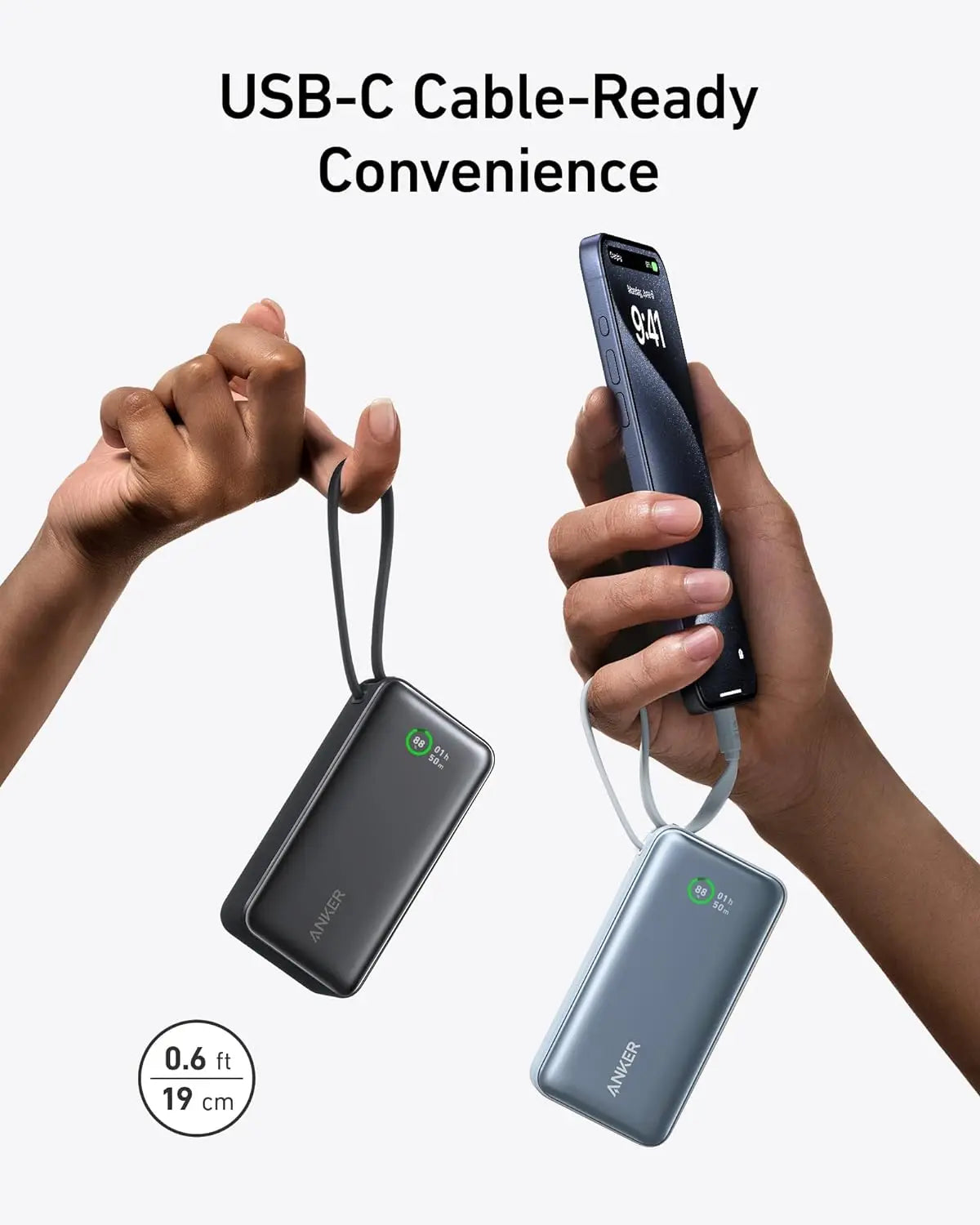 Anker Nano Power Bank 10K: 30W PD fast charger with built-in USB-C cable.