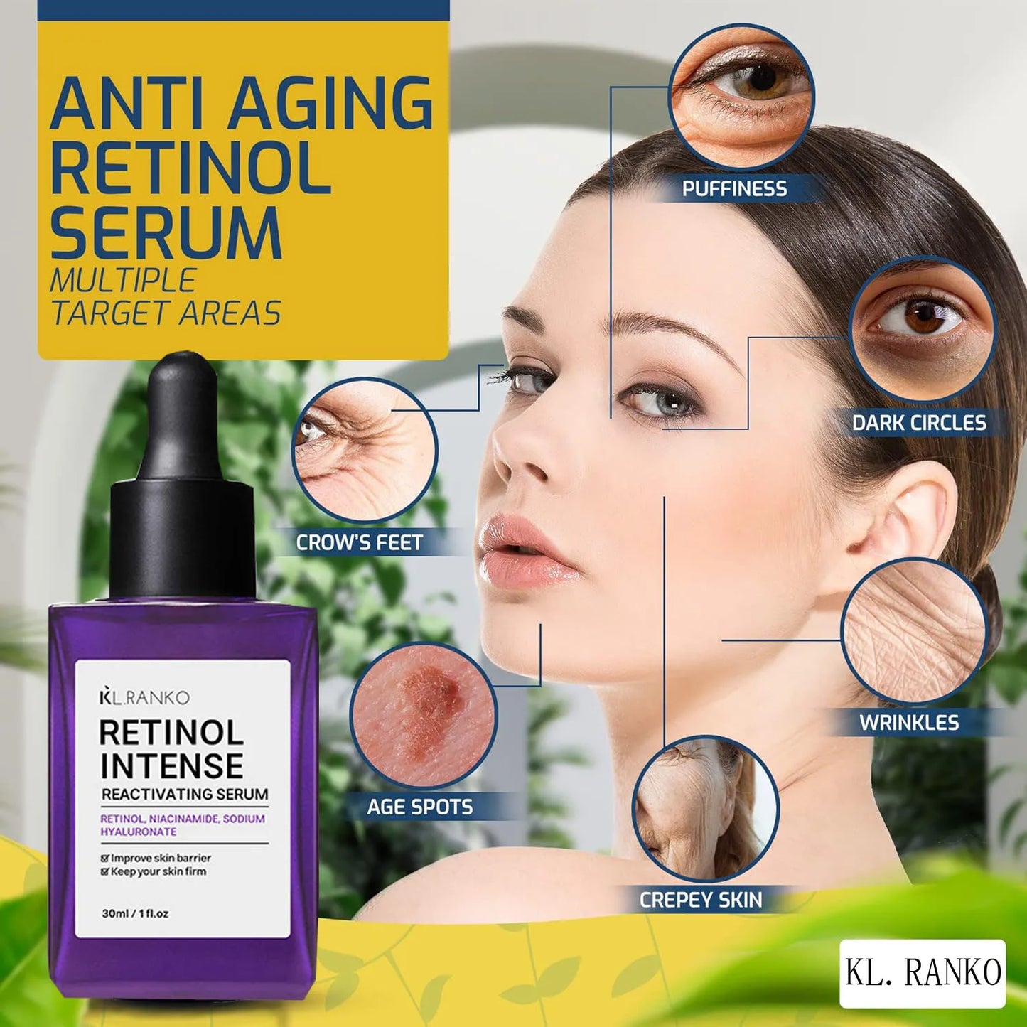 Retinol Anti-Wrinkle Facial Serum with Hyaluronic Acid – Tightening & Fine Line Reduction