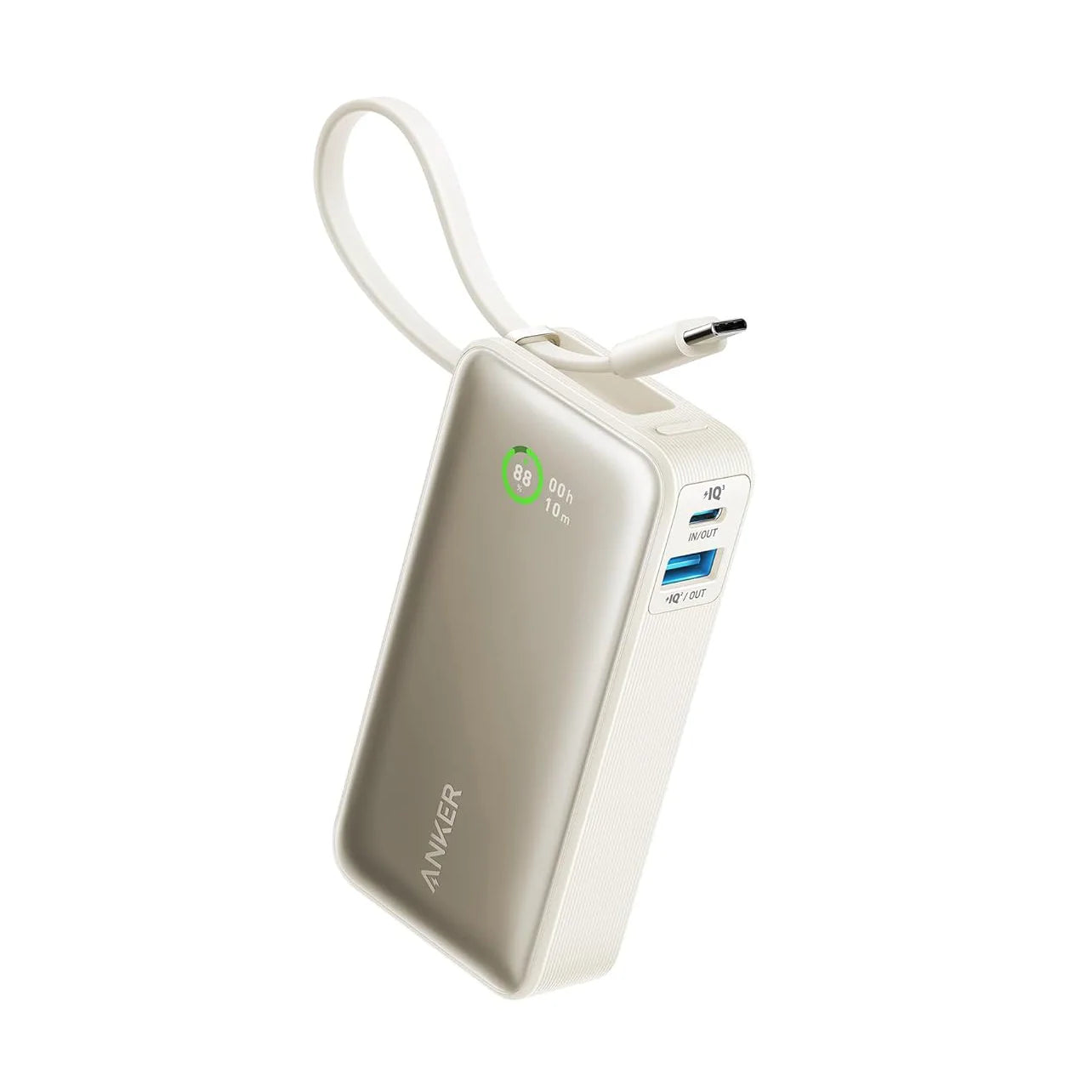 Anker Nano Power Bank 10K: 30W PD fast charger with built-in USB-C cable.