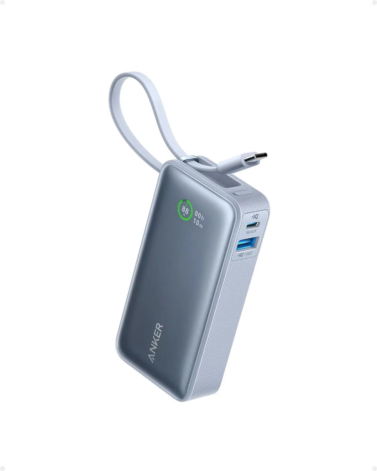 Anker Nano Power Bank 10K: 30W PD fast charger with built-in USB-C cable.