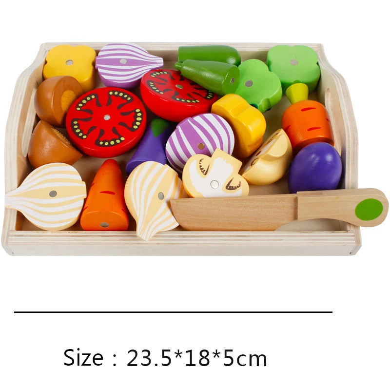 Montessori Wooden Kitchen Toys - Pretend Play Cut Fruits & Vegetables for Kids