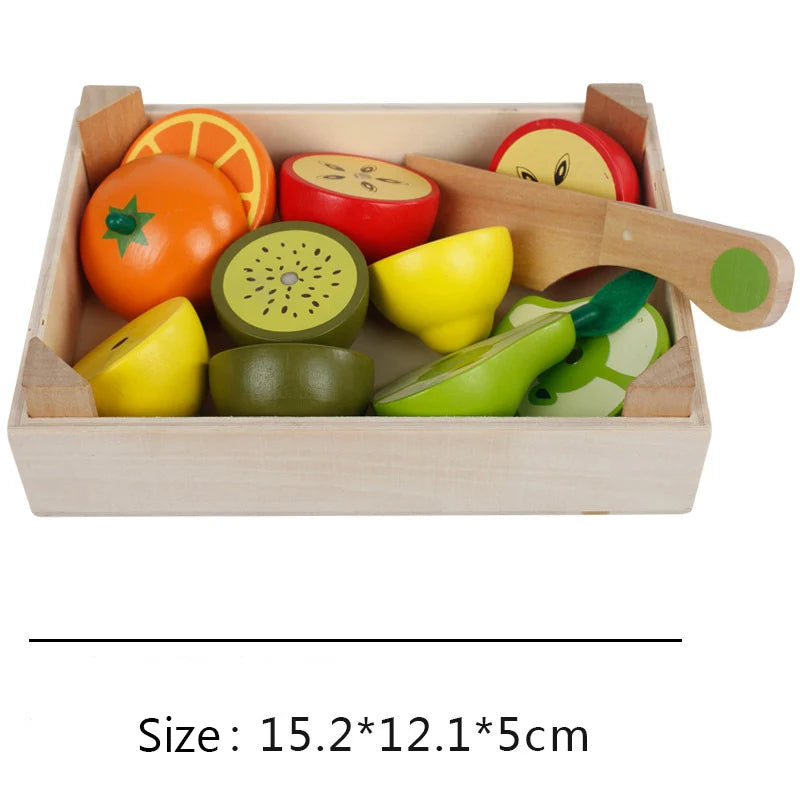 Montessori Wooden Kitchen Toys - Pretend Play Cut Fruits & Vegetables for Kids
