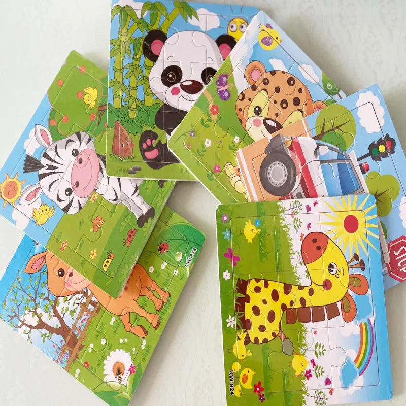 12/9 PCS Wooden Cartoon Vehicle & Animal Puzzles for Kids