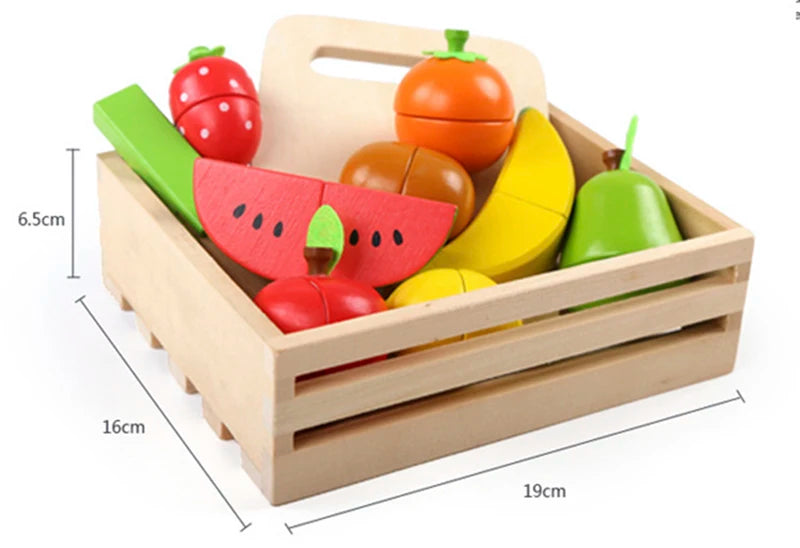 Montessori Wooden Kitchen Toys - Pretend Play Cut Fruits & Vegetables for Kids