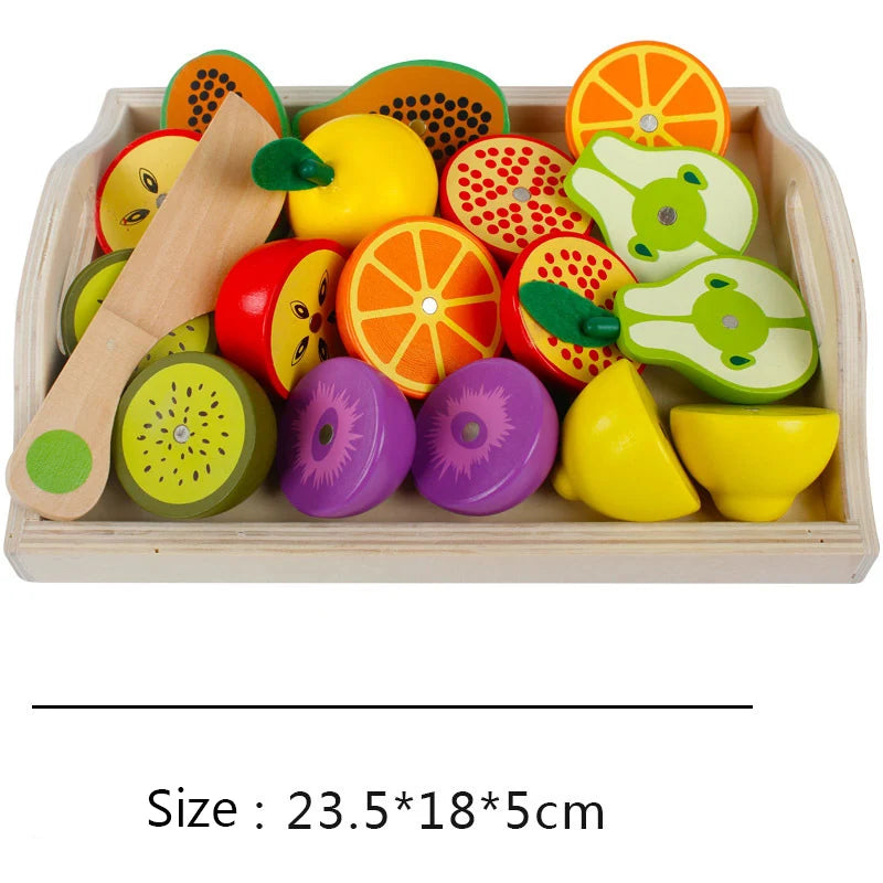 Montessori Wooden Kitchen Toys - Pretend Play Cut Fruits & Vegetables for Kids