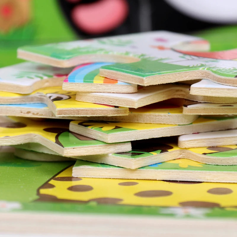 12/9 PCS Wooden Cartoon Vehicle & Animal Puzzles for Kids
