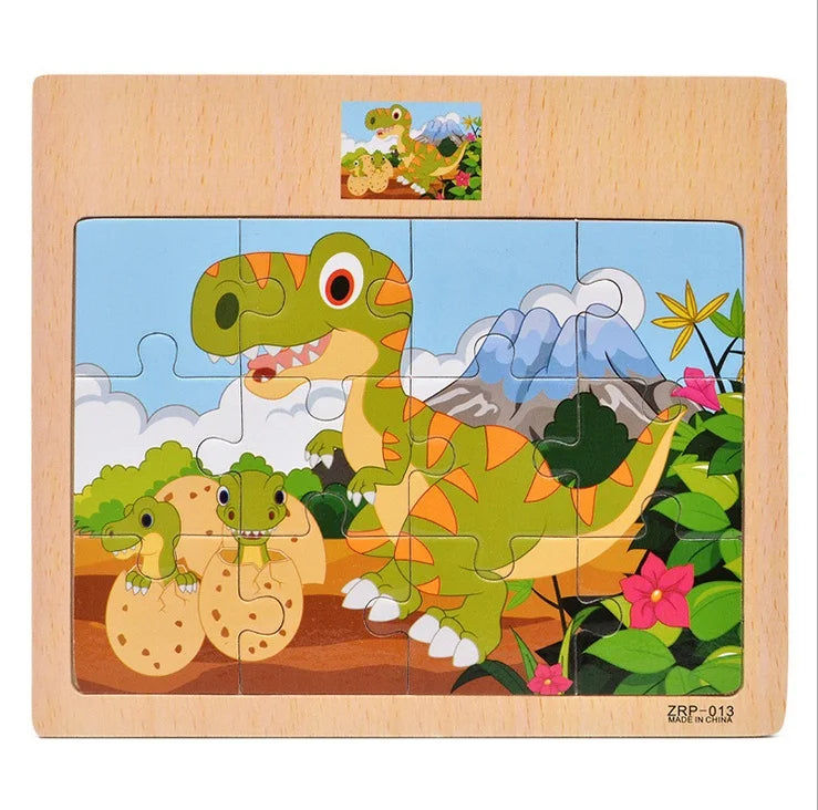 12/9 PCS Wooden Cartoon Vehicle & Animal Puzzles for Kids