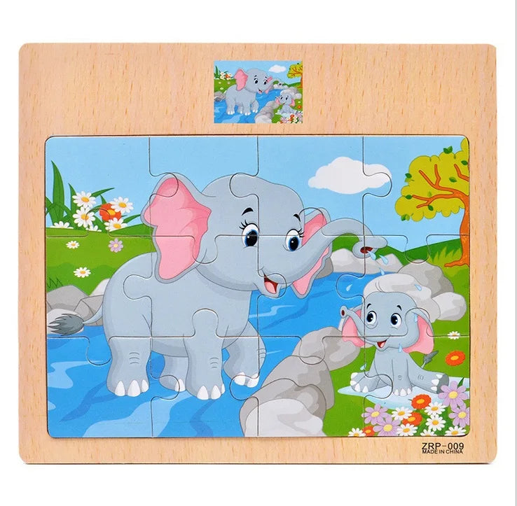 12/9 PCS Wooden Cartoon Vehicle & Animal Puzzles for Kids