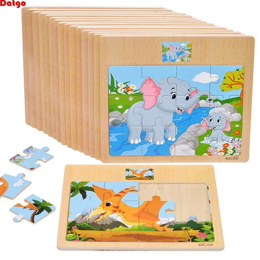 12/9 PCS Wooden Cartoon Vehicle & Animal Puzzles for Kids