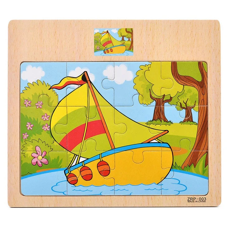 12/9 PCS Wooden Cartoon Vehicle & Animal Puzzles for Kids