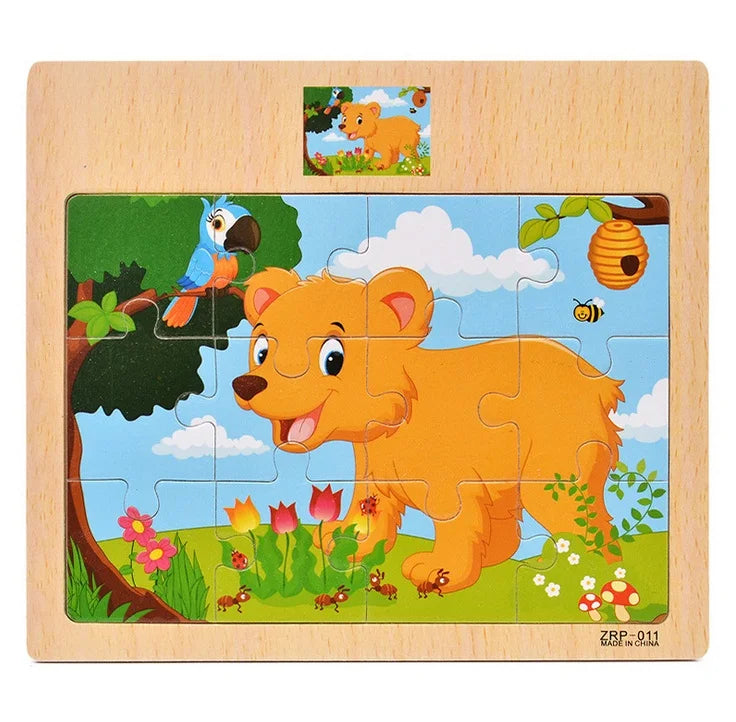 12/9 PCS Wooden Cartoon Vehicle & Animal Puzzles for Kids