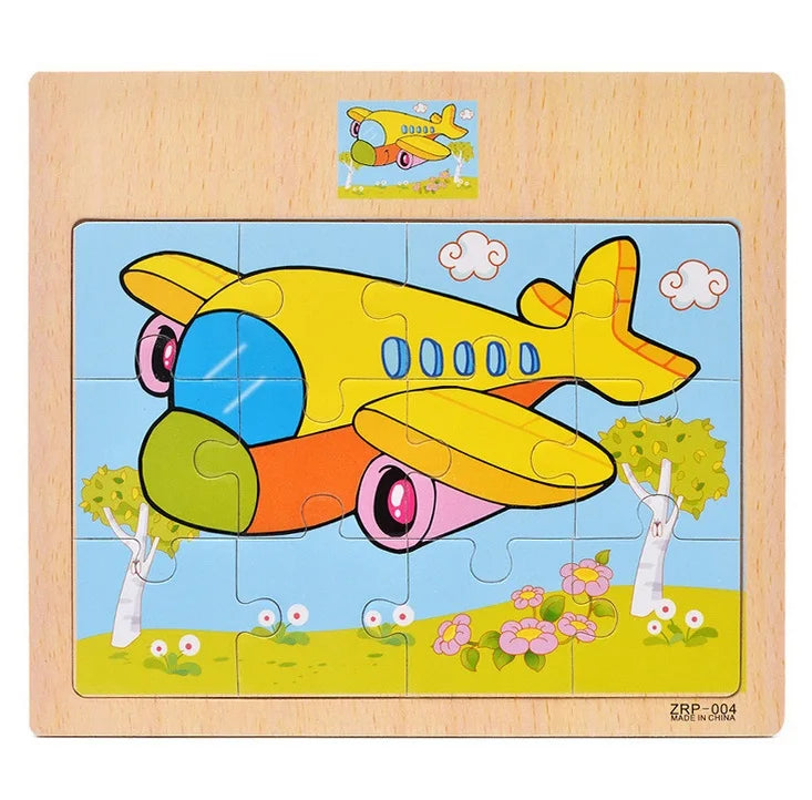 12/9 PCS Wooden Cartoon Vehicle & Animal Puzzles for Kids