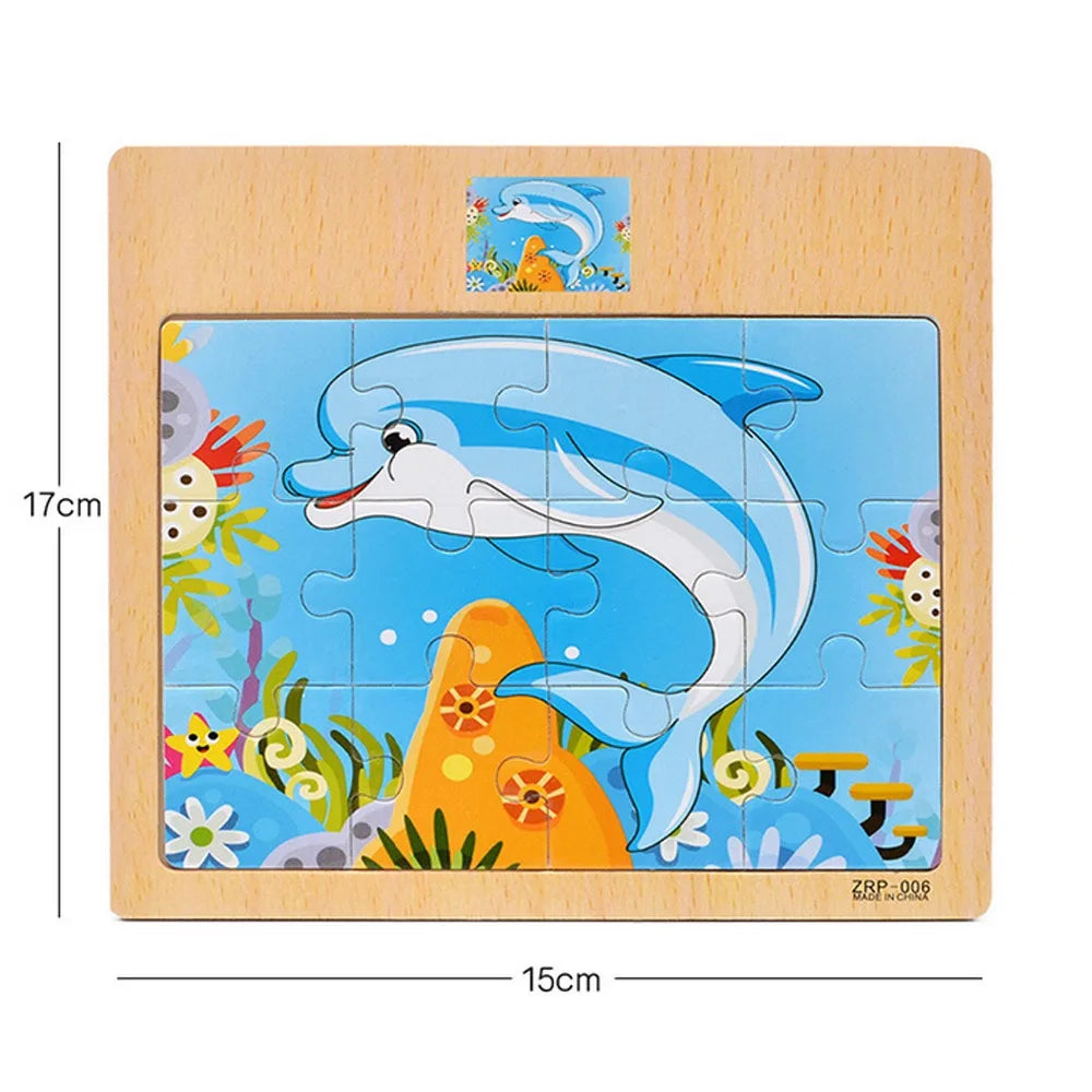 12/9 PCS Wooden Cartoon Vehicle & Animal Puzzles for Kids