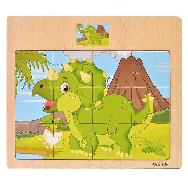 12/9 PCS Wooden Cartoon Vehicle & Animal Puzzles for Kids