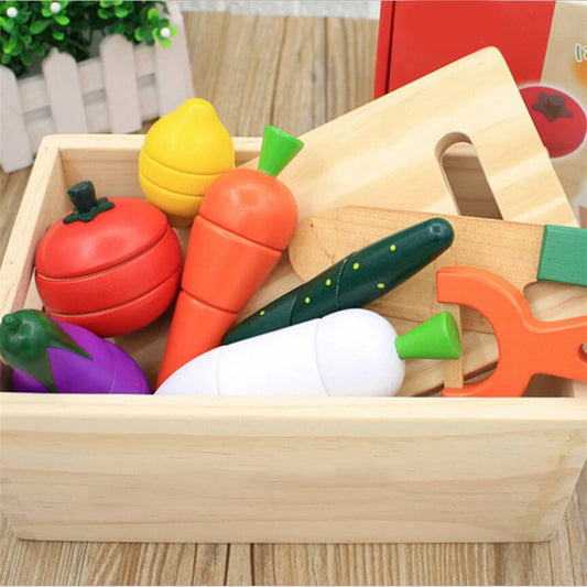 Montessori Wooden Kitchen Toys - Pretend Play Cut Fruits & Vegetables for Kids
