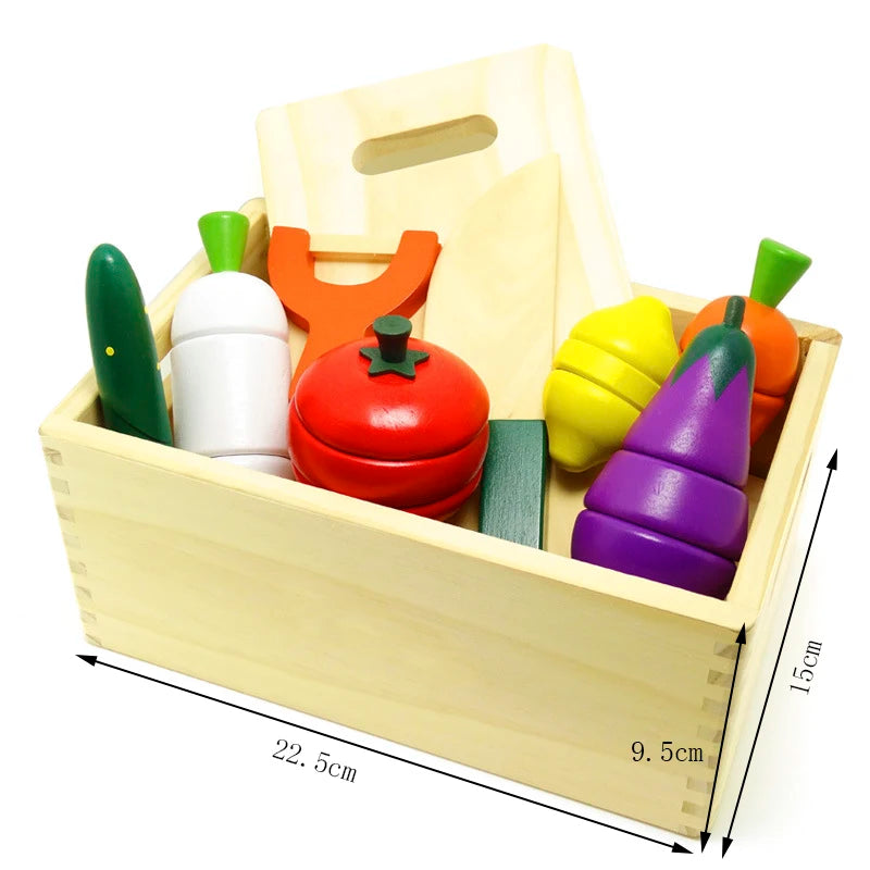 Montessori Wooden Kitchen Toys - Pretend Play Cut Fruits & Vegetables for Kids