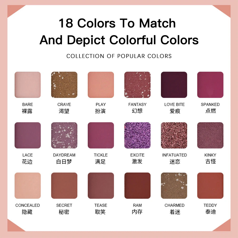 18 Colors Eyeshadow Palette – Matte, Glitter, Shimmer with Mirror