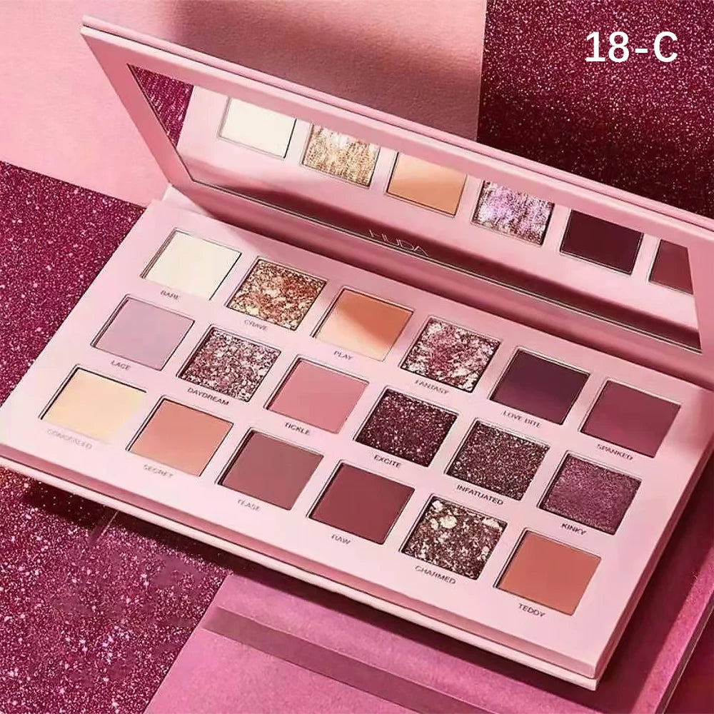 18 Colors Eyeshadow Palette – Matte, Glitter, Shimmer with Mirror