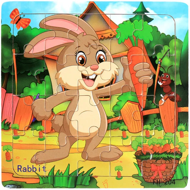 20-Piece Wooden 3D Cartoon Animal & Vehicle Puzzle – Montessori Educational Toy for Kids (1-3 Years)