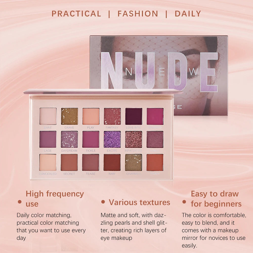 18 Colors Eyeshadow Palette – Matte, Glitter, Shimmer with Mirror