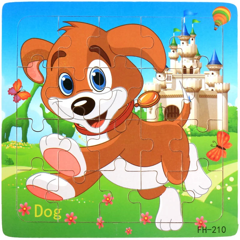 20-Piece Wooden 3D Cartoon Animal & Vehicle Puzzle – Montessori Educational Toy for Kids (1-3 Years)