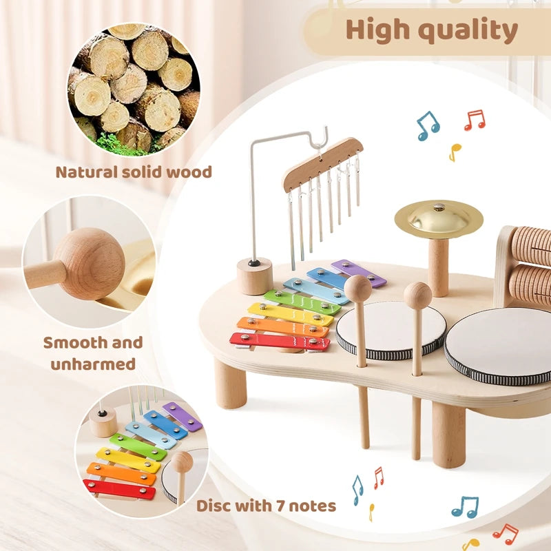 Wooden Montessori Educational Toys: Xylophone, Aeolian Bells, and Music Table for Newborns - Birthday Gifts