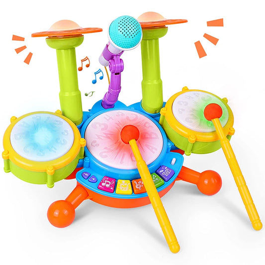 Kids Drum Set for Toddlers 1-3 - Educational Musical Toys with Microphone