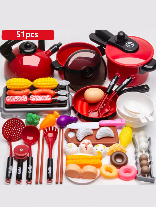Children's Educational Play Kitchen Set - Simulation Cooking Tableware Toy for Girls