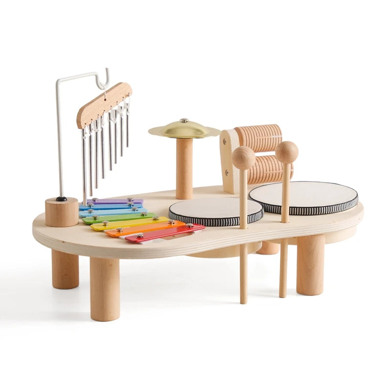 Wooden Montessori Educational Toys: Xylophone, Aeolian Bells, and Music Table for Newborns - Birthday Gifts