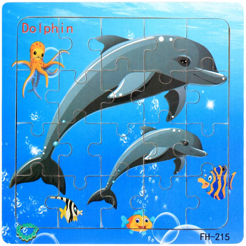 20-Piece Wooden 3D Cartoon Animal & Vehicle Puzzle – Montessori Educational Toy for Kids (1-3 Years)