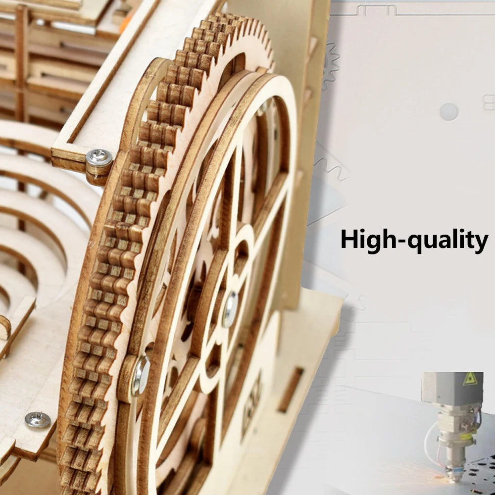 3D Wooden Puzzle DIY Mechanical Model Marble Run Set with 4 Balls - Building Kit for Adults & Kids