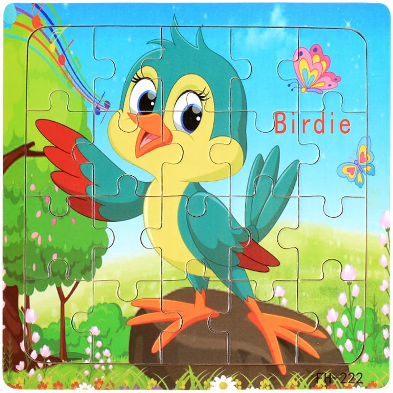 20-Piece Wooden 3D Cartoon Animal & Vehicle Puzzle – Montessori Educational Toy for Kids (1-3 Years)
