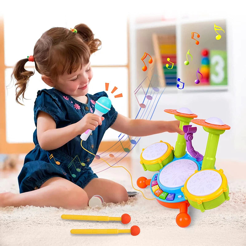 Kids Drum Set for Toddlers 1-3 - Educational Musical Toys with Microphone