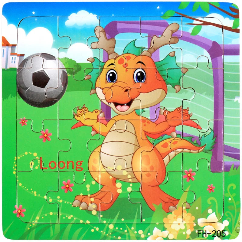 20-Piece Wooden 3D Cartoon Animal & Vehicle Puzzle – Montessori Educational Toy for Kids (1-3 Years)