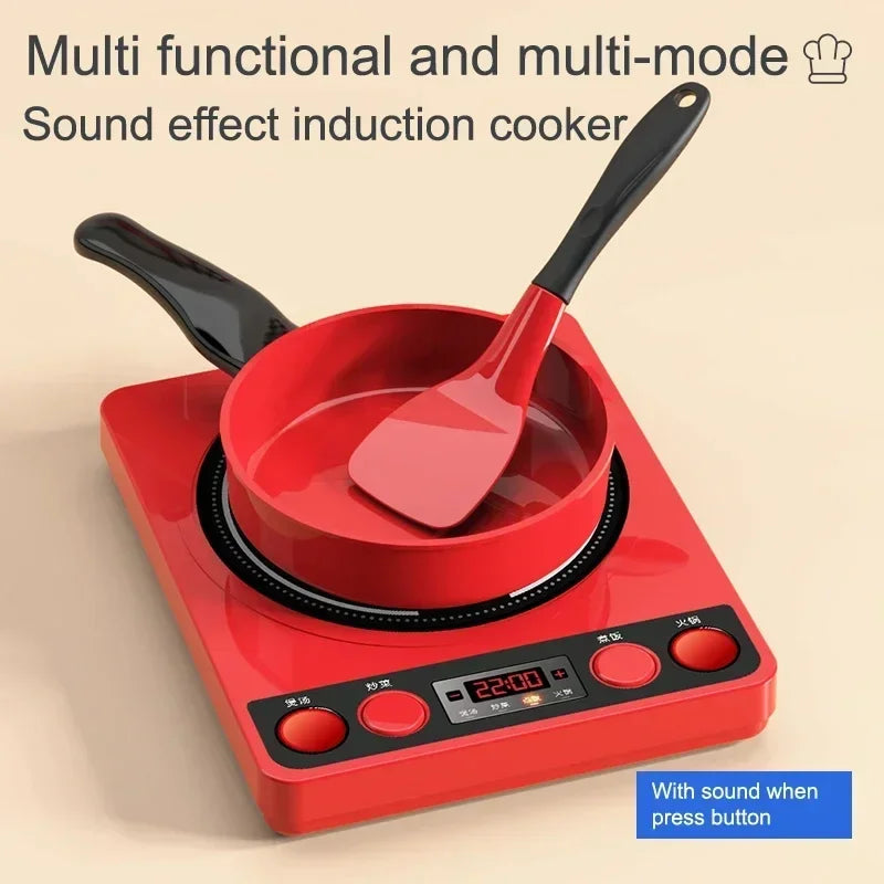 Kids Pretend Play Red Kitchen Toys - Simulation Food Cooking for Boys & Girls