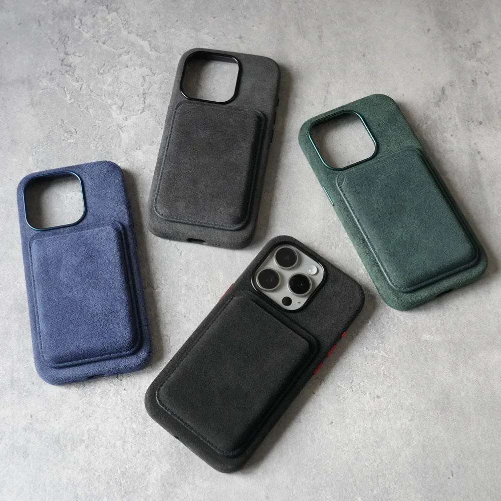YMW Magnetic Alcantara Card Holder for iPhone – Luxury Suede Wallet Case