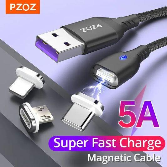 PZOZ 5A Magnetic USB-C Cable for Fast Charging – iPhone, Huawei, Xiaomi