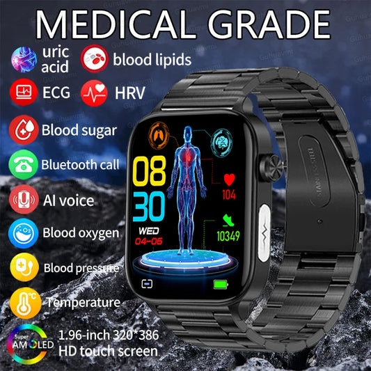 2024 AI Health Smartwatch – ECG+PPG, Blood Glucose, Uric Acid, Lipids, Bluetooth Call