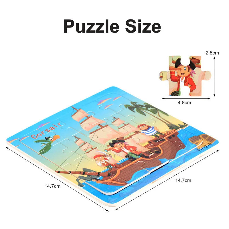 20-Piece Wooden 3D Cartoon Animal & Vehicle Puzzle – Montessori Educational Toy for Kids (1-3 Years)