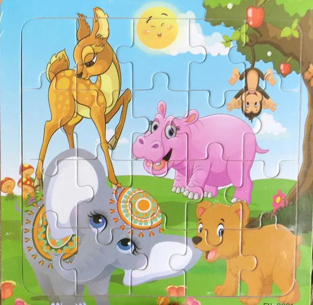 20-Piece Wooden 3D Cartoon Animal & Vehicle Puzzle – Montessori Educational Toy for Kids (1-3 Years)