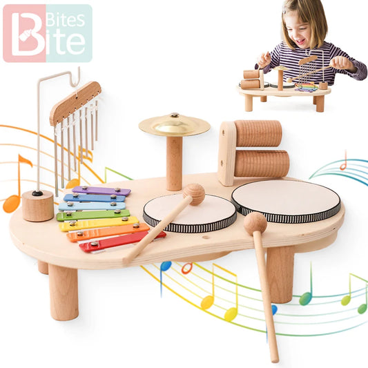 Wooden Montessori Educational Toys: Xylophone, Aeolian Bells, and Music Table for Newborns - Birthday Gifts